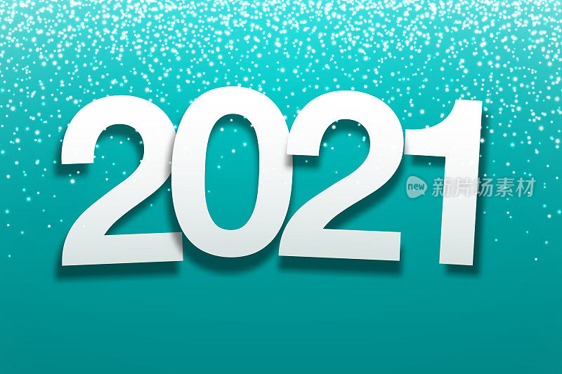 2021 - Paper Font with gold glitter on Blue Green Background